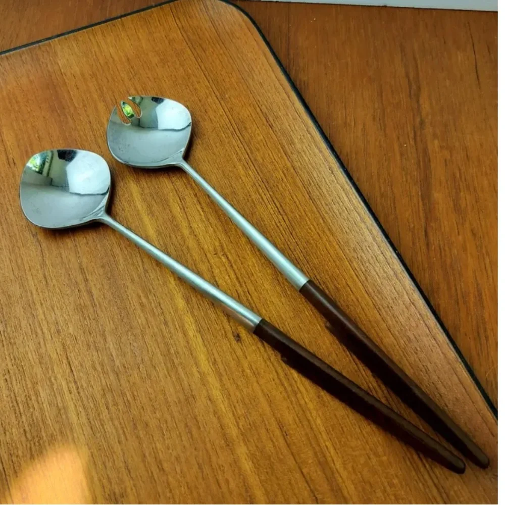 Vintage Mid-Century Modern EPIC Japanese Forged Stainless Salad Serving Utensils